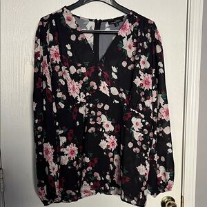 Suzanne Betro Black Blouse with Pink Floral Design